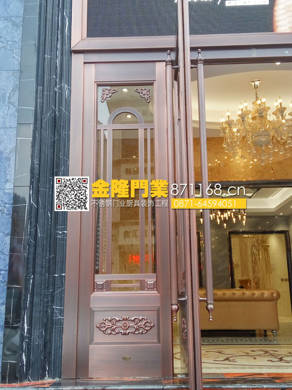 昆明金隆不锈钢门业 地弹簧门工程实例 云南昆明不锈钢洒店商铺大门、昆明不锈钢地弹簧门、昆明不锈钢推拉门